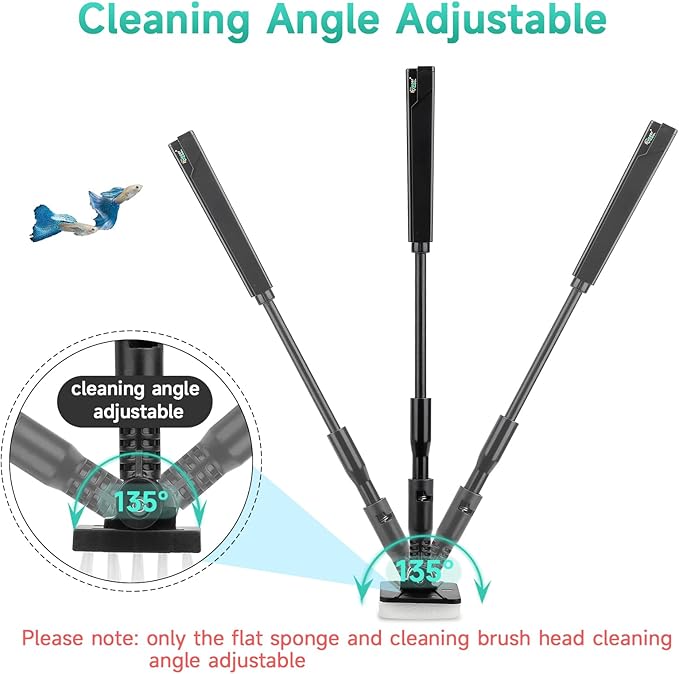 hygger Small Aquarium Cleaning Tools, 4 in 1 Fish Tank Cleaner Kit with Handle,Fish Net,Algae Scraper,Clean Brush,Flat Sponge