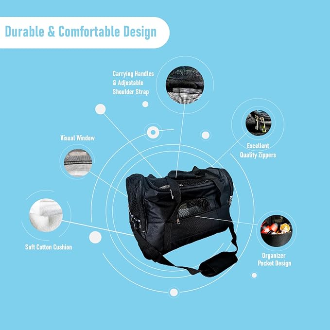 Expandable Cat Carrier for Travel, Soft-Sided Pet Carrier for Cats and Small Dogs, Airline Approved, Comfortable & Breathable Cat Carrying Bag with Adjustable Strap for Daily Use & Airplane(Black)