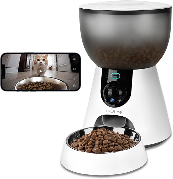 Lychee Automatic Cat Feeder with Camera, 5G WiFi Pet Feeder, 1304P HD Video with Night Vision,2-Way Audio Smart App Control, 4L Dry Food Dispenser for Cats and Samll Dog