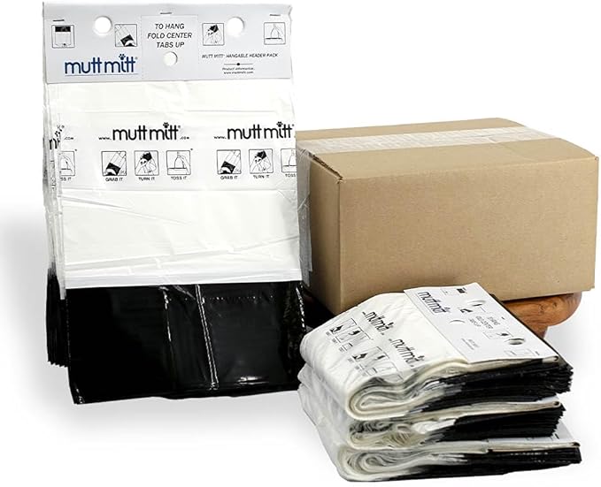 Mutt Mitt® 2-Ply Dog Waste Bags with Thick 2 Mil Mitten - No more "yuck" or "warm handshake" - New Listing, Same 400 White & Black Dog Waste Bags on 4 Station Headers