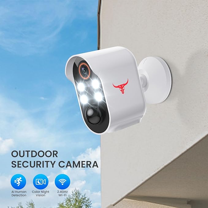1080P Security Camera Wireless Outdoor with AI Human Detection, Live View, 2.4G WiFi, Home Security System, Instant Alerts, 2-Way Audio, Cloud Storage, Battery Powered (4 spotlights, 1 Pcs)
