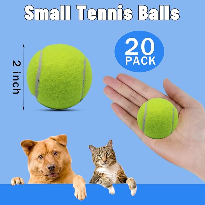 Magicorange Small Tennis Balls, 20 Pack 2 inch Tennis Balls for Dogs, Colorful Easy Catching Pet Dog Playing Ball with Mesh Bag for Easy Transport (Yellow, 2 inch)