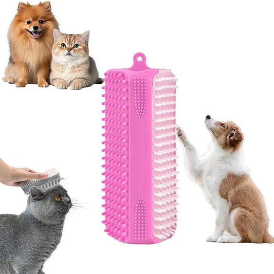 Pet Bath Brush, Suitable for Massage, Grooming, and Hair Removal for Cats and Dogs, Made of Skin Friendly Silicone Material, Deeply Cleanses and is Easy to Wash on Three Sides (rose red)