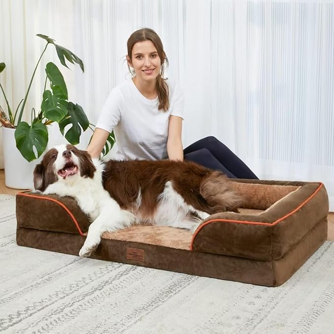 Comfort Expression XXL Orthopedic Dog Bed for Extra Large Dogs, Washable Dogs Sofa Bed, Waterproof Orthopedic Foam Dog Beds with Removable Cover & Non-Slip Bottom(XX-Large,Brown)