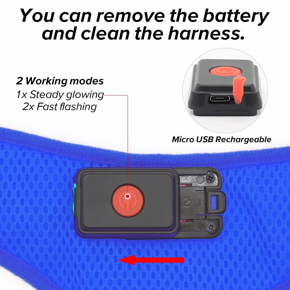 Flashseen LED Dog Harness, Lighted Up USB Rechargeable Pet Harness, Illuminated Reflective Glowing Dog Vest Adjustable Soft Padded No-Pull Suit for Small, Medium, Large Dogs (Blue, L)