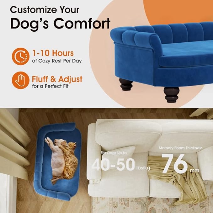 Dog Couch Sofa Bed, Comfortable Pet Sofa for Large and Medium Dogs, Soft Velvet Cushion, Durable Pet Furniture for Living Room, Washable Dog Bed for Couch 40.16''(NY)