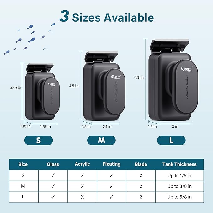 hygger Aquarium Magnetic Glass Clean Tool, Algae Scraper for 0.2-0.6 Inch Thick Fish Tank Floating Scrubber Brush with Two Detachable Blades (S)