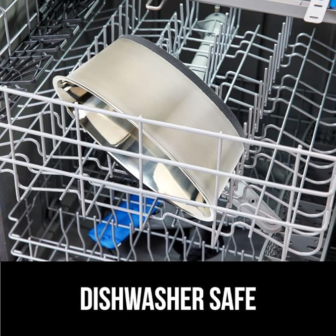 GORILLA GRIP Stainless Steel Metal Dog Bowl, Rubber Base, Heavy Duty Feeding Dish, Food Grade BPA Free, Less Sliding on Floors, Quiet Pet Bowl for Cats and Dogs, Holds 8 Cups (64 fl oz), Gray