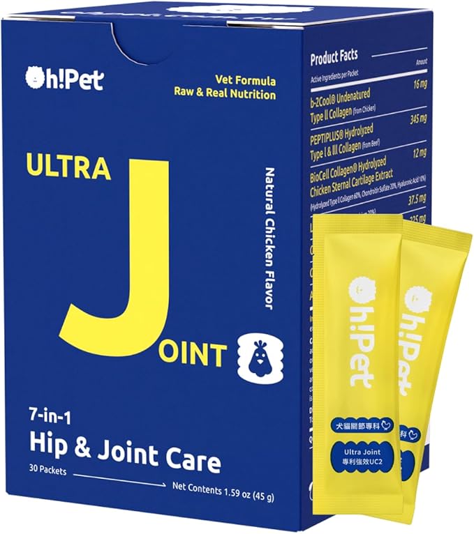 Oh!Pet® Hip & Joint Glucosamine for Dogs & Cats – UC2 & Collagen (30 Packets)