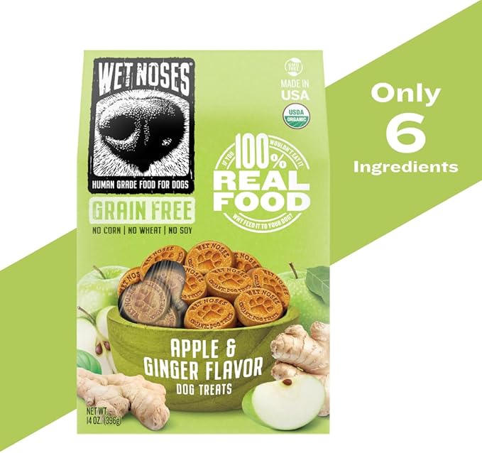 Grain-Free Organic Crunchy Dog Treats – for All Pet Sizes, Breeds – All-Natural Puppy Treat – 100% Human-Grade – Delicious Snacks for Dogs – 14 Oz., Grain Free - Apple Ginger, 2 X 14oz Box