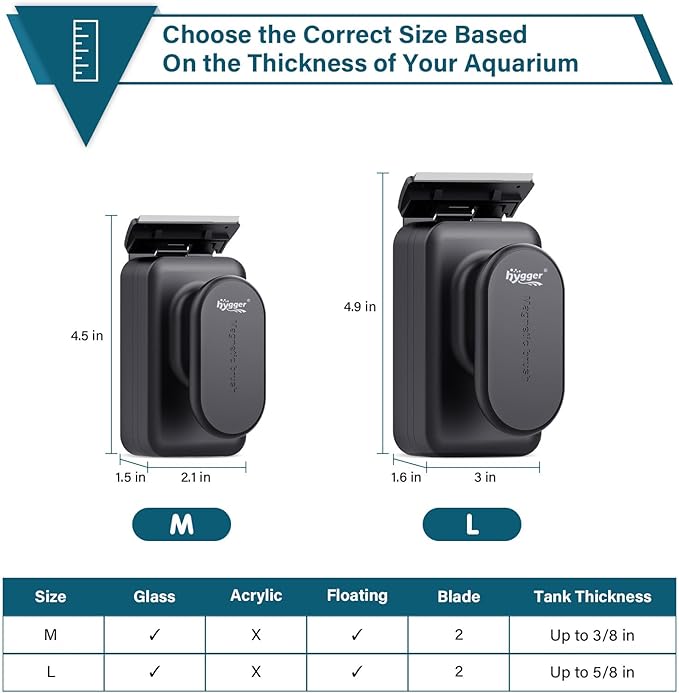 hygger Aquarium Magnetic Glass Clean Tool, Algae Scraper for Fish Tank Cleaning Magnet Floating Design Scrubbing Brush with Two Detachable Blade