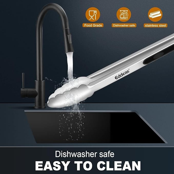 Kitchen Tongs - 9 inch Heavy Duty Food Tongs, Ergonomic Grip Superior Stainless Steel and Non-Slip Heat Resistant handle - Perfect for Cooking, Salad, Grilling, Barbecue,Dishwasher safe