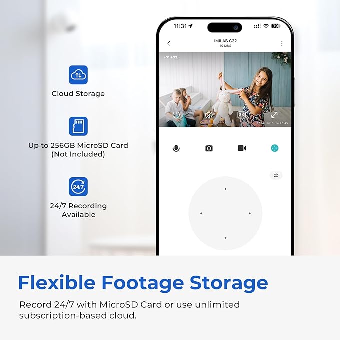 IMILAB C22 3K Security Indoor Camera - 360° View Home Camera with Color Night Vision for Baby/Pet Monitor, Plug-in 2.4Ghz WiFi 6 Inside Cam, 2-Way Audio, AI Detection, Local/Cloud Storage(White)