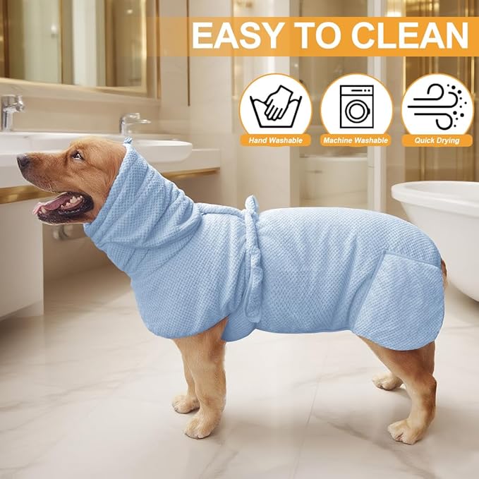 Medium to Large Size Dog Bathrobe, Quick Drying Super Absorbent Used for After Bathing, Warm Dog Towels, Adjustable Hoodies and Belts for Pet Dogs Bath Clothes Products (Blue Jacquard, 4XL)