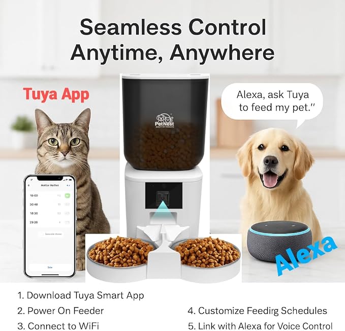 8L Automatic Cat Feeder with Camera – Automatic Dog Feeder Large Breed, Dual Bowl WiFi Cat Food Dispenser, Pet Food Dispenser with Tuya App Control, Night Vision, Voice Control, Timed Meals