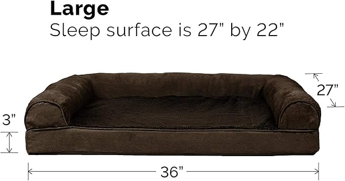 Furhaven Cooling Gel Dog Bed for Large/Medium Dogs w/ Removable Bolsters & Washable Cover, For Dogs Up to 55 lbs - Plush & Suede Sofa - Espresso, Large