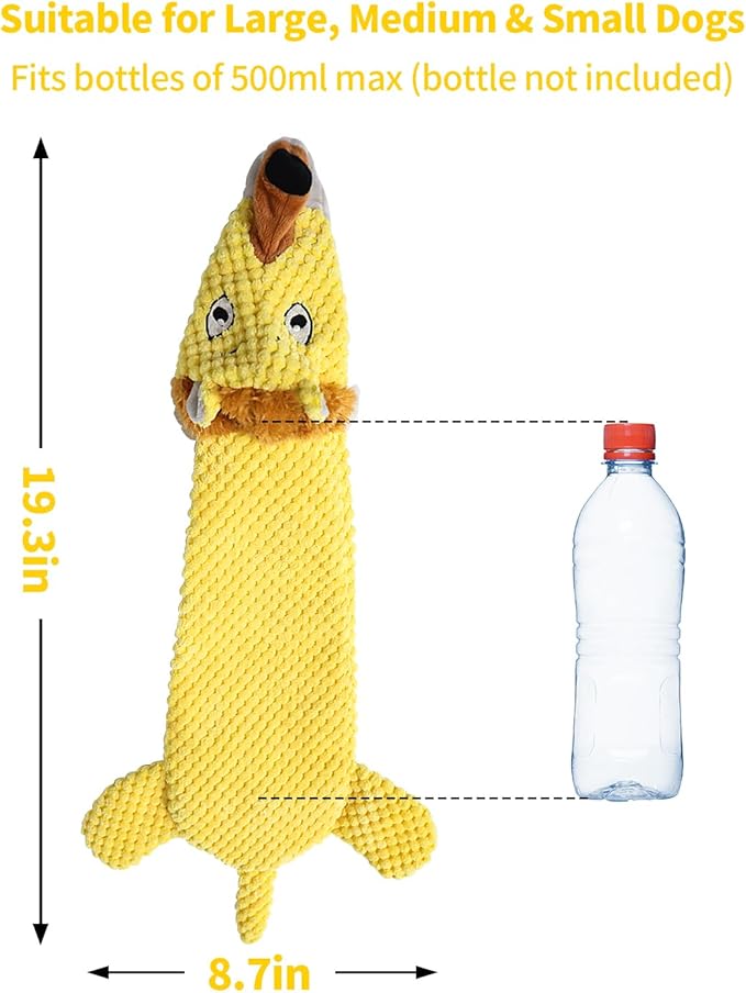 Dog Toys, Squeaky Plush No Stuffing Crinkle Dog Toy for Small Medium Large Dogs, [3 Pack] Interactive Puppy Teething Water Bottle Dog Chew Toy