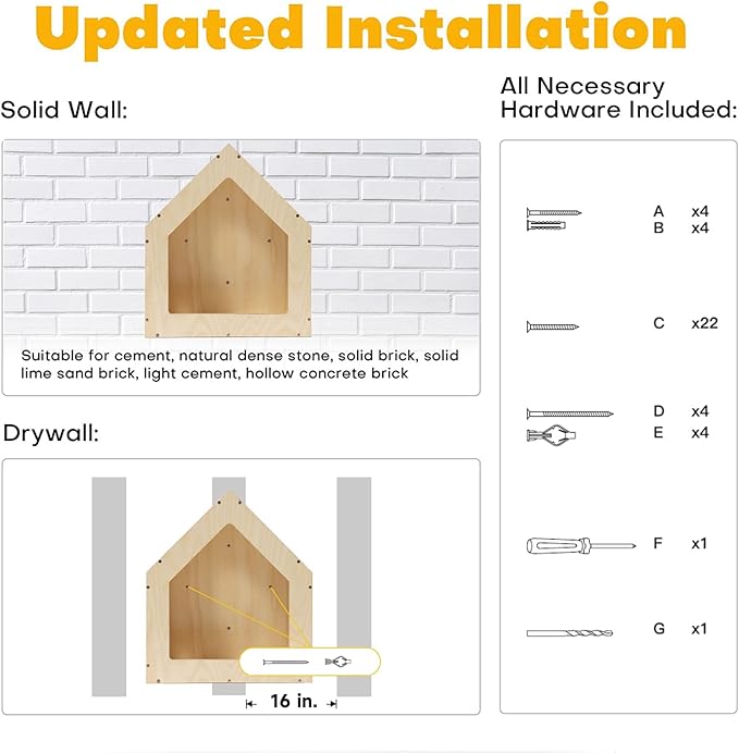 FUKUMARU Cat House Wall Mounted, 15.5x11.8x18 Inches Birch Plywood Condo, Multi-Use Kitten Furniture, Stylish Design, DIY Cats Wall Jungle