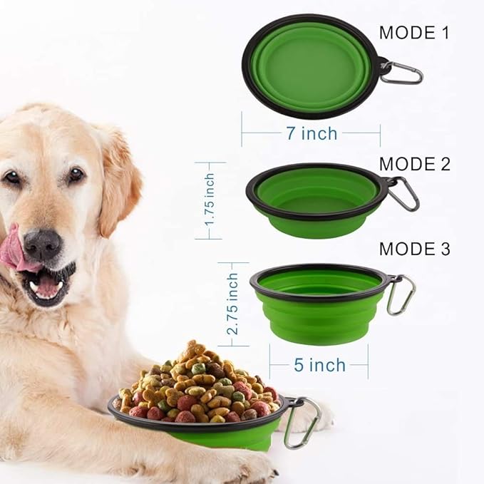 Guardians Large Collapsible Dog Bowls, 34oz Travel Water Food Bowls Portable Foldable Collapse Dishes with Carabiner Clip, 2 Pack (Green+Red)
