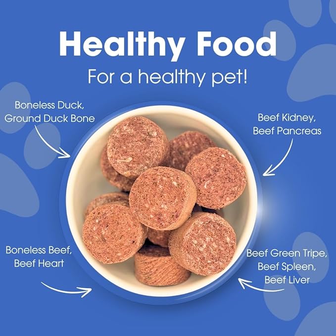 Freeze-Dried Raw Cat Food - Duck & Beef Formula, High Protein, Grain-Free, Whole Ingredients, No Additives, Meal Mixer or Topper - Supports Healthy Digestion, Coat, and Joints