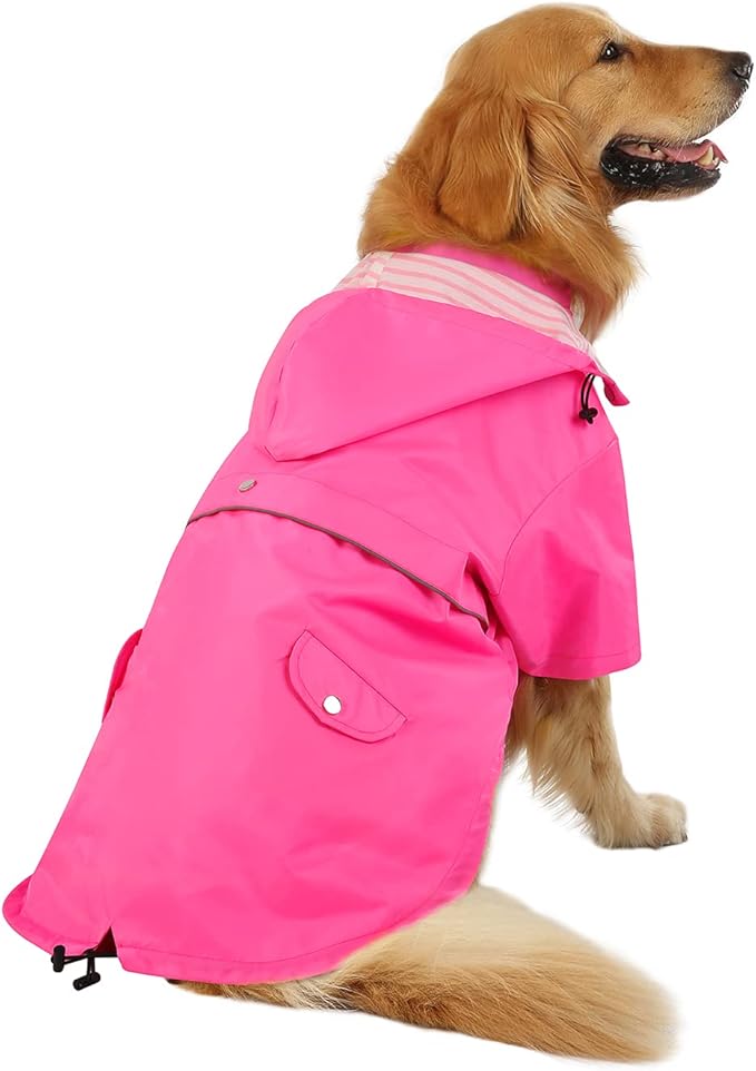 HDE Dog Raincoat Poncho Double Layer Zip Rain Jacket with Removable Hood, Leash Hole for Small to 3XL Dogs and Puppies Pink - XL