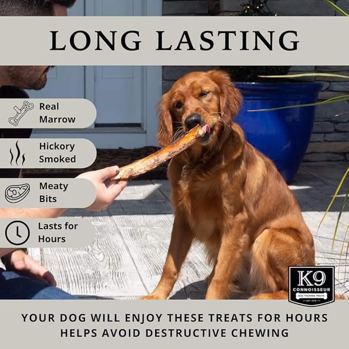 K9 Connoisseur Beef Marrow Rib Dog Bones Long Lasting 8 to 10 Inch Long - USA Made Single Ingredient for Medium Dogs Upto 50 Pounds - 16 Pack