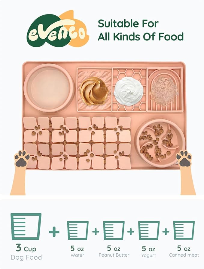 Slow Feeder Bowl, Silicone Lick Mat with Suction Cups for Dog Cat, Snuffle Mat for Pet Smell Training, Puzzle Toys for Bored Puppy,Interactive Sniff Mat for Slow Eating & Keep Busy,Creamy Peach