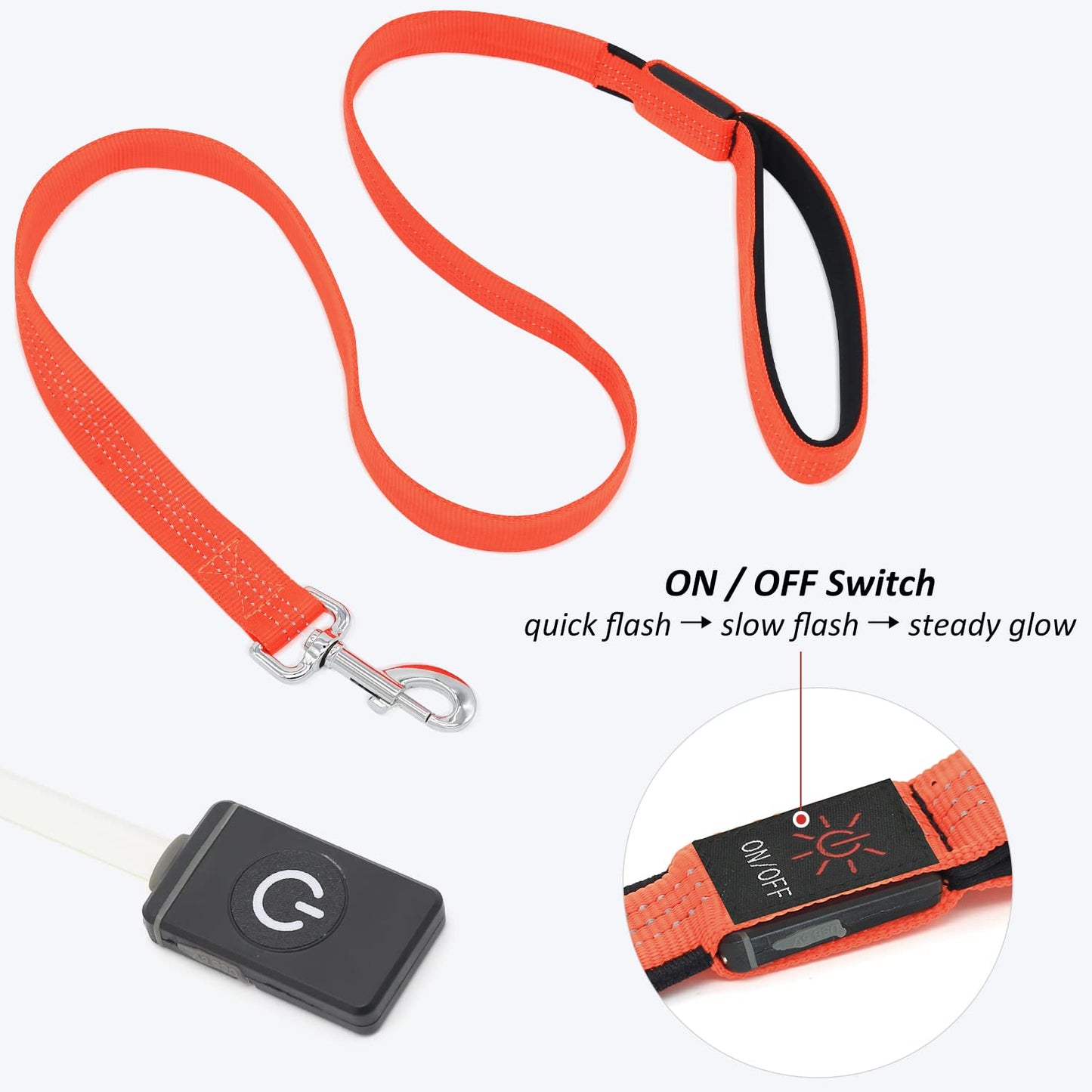 BSEEN LED Dog Leash, Reflective Light Up Dog Leash Rechargeable Glowing Pet Lead Safety Dog Lights for Night Walking (4 Ft, Reflective Orange)