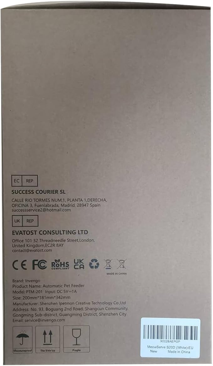 Automatic Cat Feeder - Cat Food Dispenser for 2 Cats MeowServe S20D, Auto Dog Feeder with Stainless Steel Bowls, 5L Pet Feeder with Patented Anti-Jam Port, App, 2.4G/5G WiFi (White)