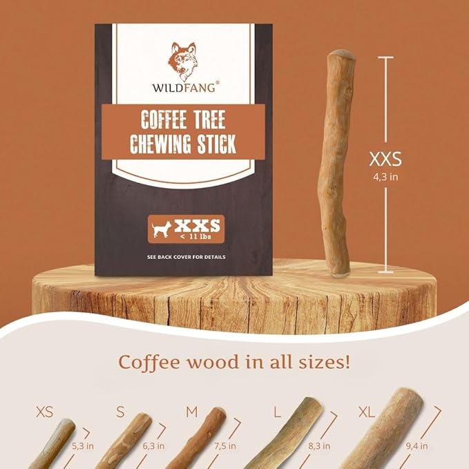 Wildfang® Coffee Wood Dog Chew, XXS - Tough Chew Toys for Aggressive Chewers, Dog Teething Toys for Puppies, Training for Chewing Muscles, Coffee Tree Sticks for XX-Small Dogs (Under 11 lbs)