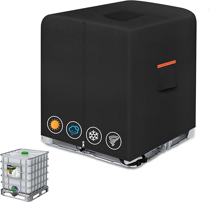 IBC Tote Cover，Zipper IBC Tote Cover，Fit 275 Gallon Water Tank，600D Heavy Duty Waterproof and Sunscreen Material，black