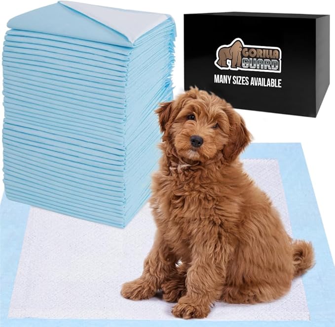 Gorilla Guard Disposable Puppy Pads, 100 Count 28x34 in, 5 Layer Pee Pads for Dogs, Absorbent Diaper Changing Pad, Dog Potty Training Supplies, Quick Dry Pet Housebreaking Essentials for Puppies