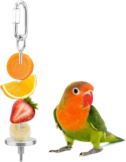 Hypeety Bird Fruit Vegetable Holder Stainless Steel Vegetable Skewer Hanging Feed Tool for Parrot Budgies Parakeet Cockatiels Conure Lovebirds Finch Hamster Rat Gerbil (4.7inch,12cm)