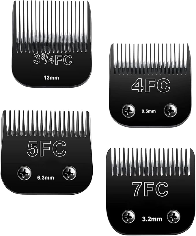 Detachable Pet Dog Clipper Blades,Compatible with Andis, Oster A5, Wahl KM Series Clippers,Made of Ceramic,Black，4PACK (3FC 4FC 5FC 7FC)