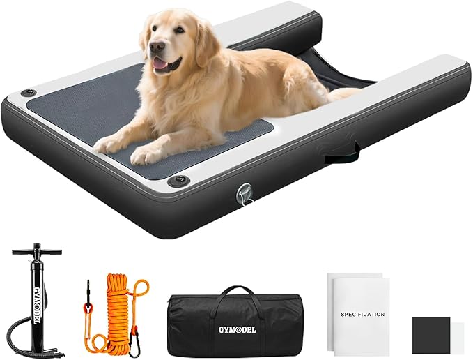 Inflatable Dog Water Ramp, Non-Slip Floating Dock Ladder for Pools, Boats & Lakes, Pool Ramp for Dogs Up to 200 Pounds, Black