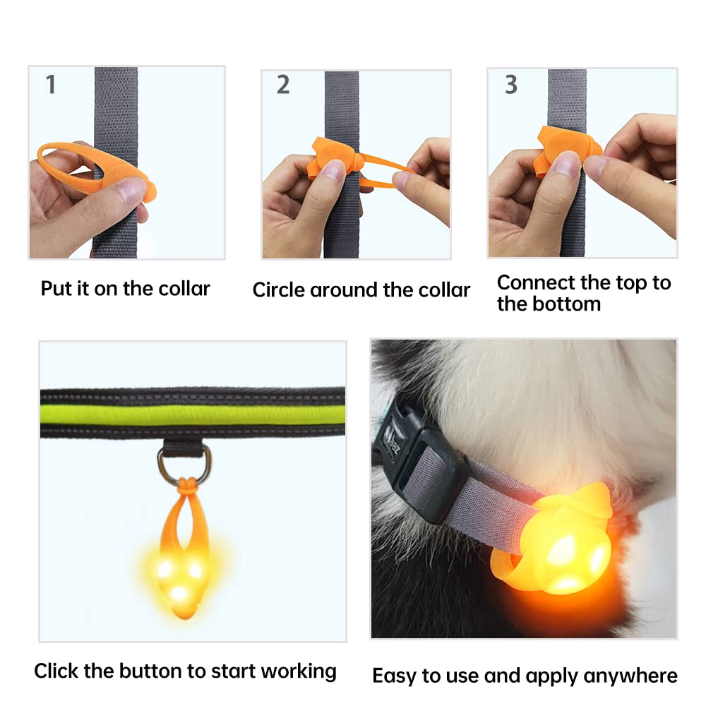 LaRoo Dog Lights for Night Walking - Led Dog Collar Lights for Nighttime, Clip On Light up Dog Collar Walking Flashlight（Orange）