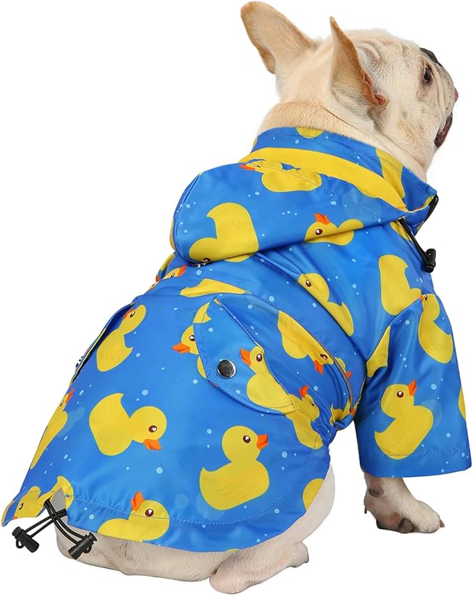HDE Dog Raincoat Poncho Double Layer Zip Rain Jacket with Removable Hood, Leash Hole for Small to 3XL Dogs and Puppies Ducks Blue - L