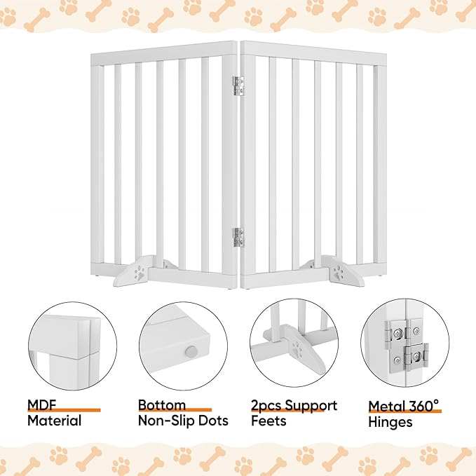 Freestanding Foldable Dog Gate 2 Panel,Fully Assembled Dog Gates for Doorways, Wooden Pet Gates for The House, 24-inch Tall Door Gate Indoor