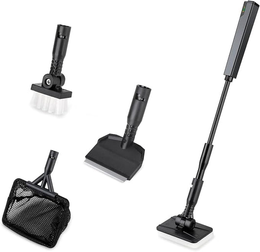hygger Small Aquarium Cleaning Tools, 4 in 1 Fish Tank Cleaner Kit with Handle,Fish Net,Algae Scraper,Clean Brush,Flat Sponge