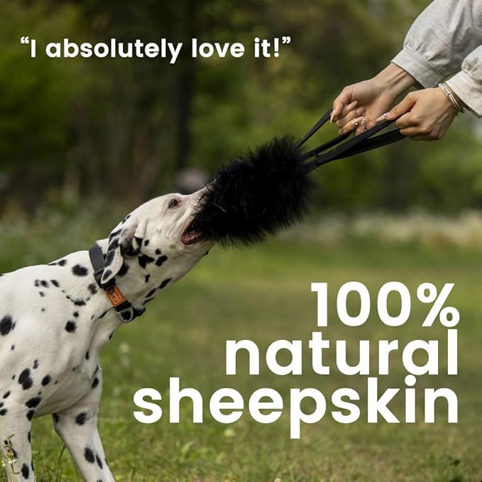 HOWGO Dog Bungee Chaser Toy Double Handles Natural Sheepskin Fur for All Breeds(Black,2Pack)