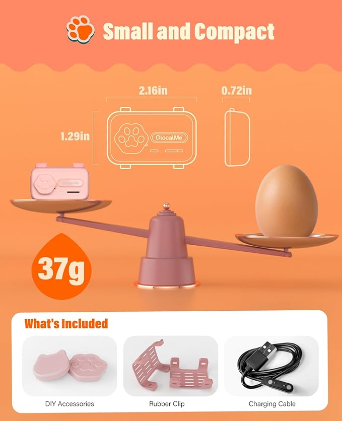 GlocalMe PetPhone for Dog and Cat, Support Play Music and Two-Way Call, Pet Community and AI Health Alerts, Real Time Tracking and Virtual Fence, Unlimited Range Pet GPS Tracker (Pink)