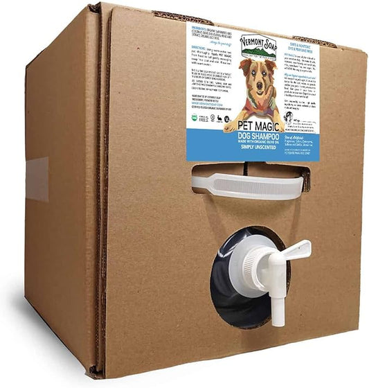 VERMONT SOAP Organics Pet Shampoo - Infused with Organic & Natural Olive Oil, Coconut & Aloe Vera Dog Shampoo for Sensitive Skin - USDA Certified Grooming - Unscented (640oz)