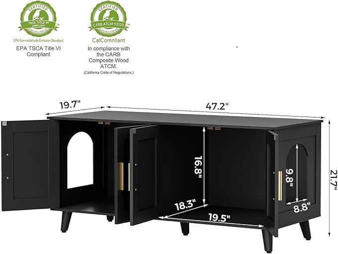 Homhedy Cat Litter Box Enclosure for 2 Cats, Wooden Cat Washroom Furniture with Double Doors, Stylish Pet House to Hide Litter Box, Save Space, Black