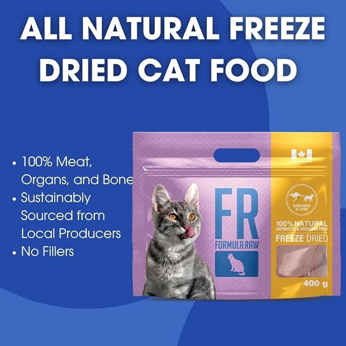Freeze-Dried Raw Cat Food - Kangaroo & Lamb Formula, High Protein, Grain-Free, Whole Ingredients, No Additives, Meal Mixer or Topper - Supports Healthy Digestion, Coat, and Joints