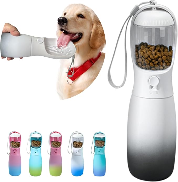 Portable Dog Water Bottles, 2-in-1 Food Grade Pet Water Bottle with Food Container, Large Capacity Dog Water Dispenser, Outdoor Dog Accessories for Camping, Dog Gifts (19Oz, Black&White)
