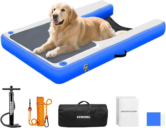 Inflatable Dog Boat Ramp, Non-Slip EVA Dog Float Floating Ramp Ladder for Pools Boats Docks, Safe & Easy Water Access for Large Dogs, Blue