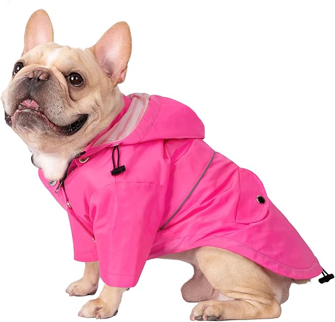 HDE Dog Raincoat Poncho Double Layer Zip Rain Jacket with Removable Hood, Leash Hole for Small to 3XL Dogs and Puppies Pink - S