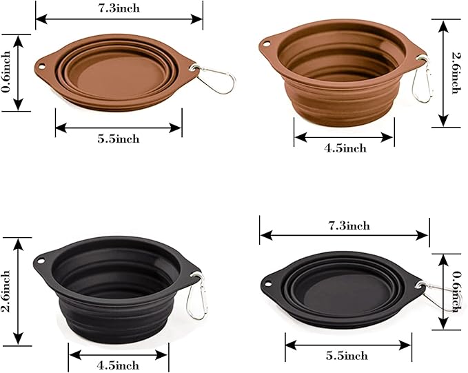 Silicone Dog Travel Bowl, 2 Pack Collapsible Pet Bowl, Foldable No Plastic Rim Pet Feeding Bowls, No Spill Water Cup for Pet