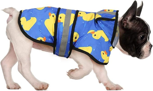 HDE Dog Raincoat Jacket Reflective Adjustable Hooded Pet Poncho Rain Coat with Leash Hole for Small to X-Large Dogs Rubber Ducks - S