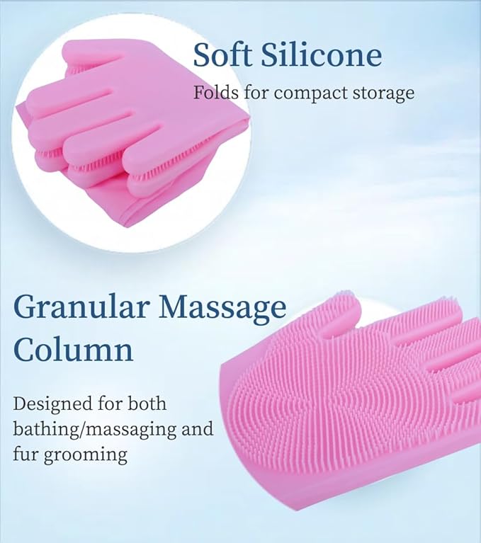 Dog Bathing Gloves - Long-Sleeved Silicone Gloves, High-Density Massage Column Design, Suitable for Bathing, Massaging and Combing Cats and Dogs at Home or in Pet Shops